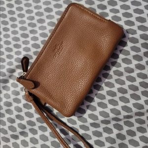 Coach Brown Double Zipper Wristlet